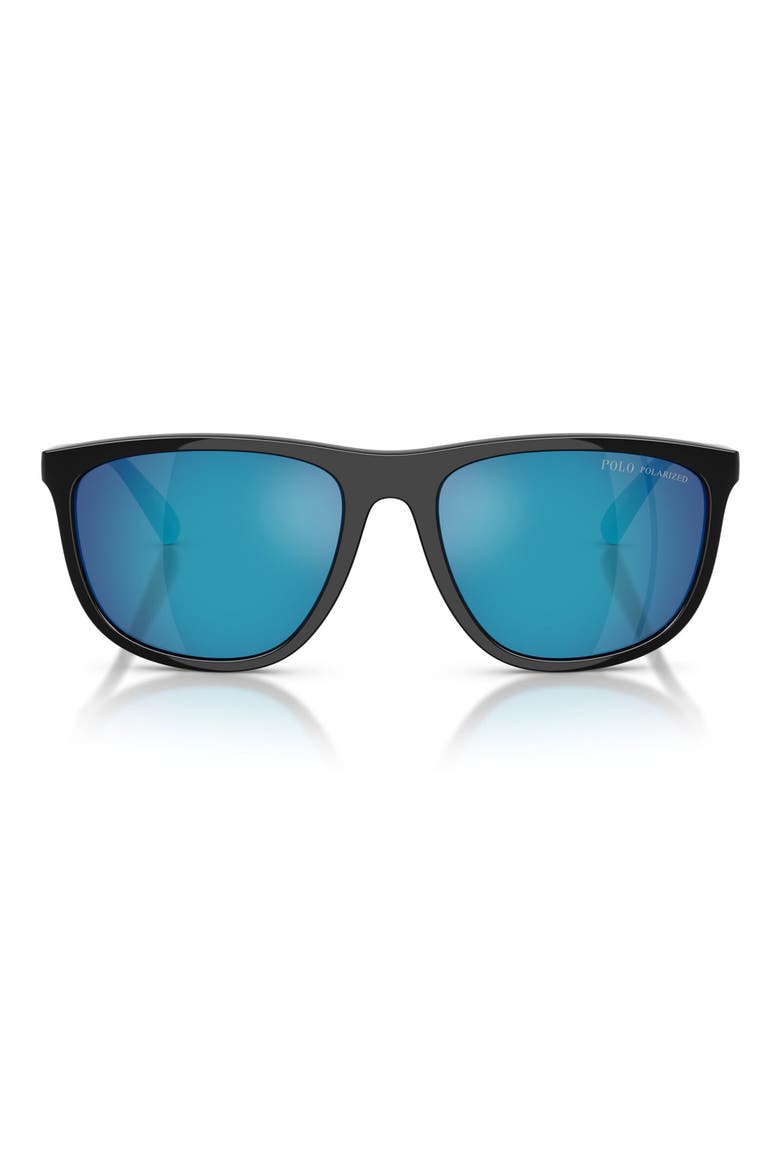 57mm Polarized Pillow Sunglasses, Main, color, SHINY BLACK / POLAR GREY