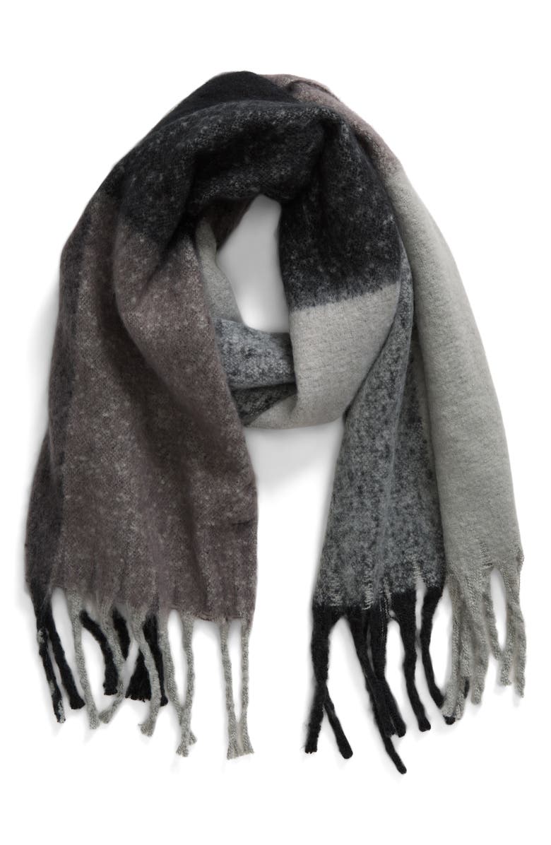 Nordstrom Plaid Brushed Fringed Scarf, Alternate, color,