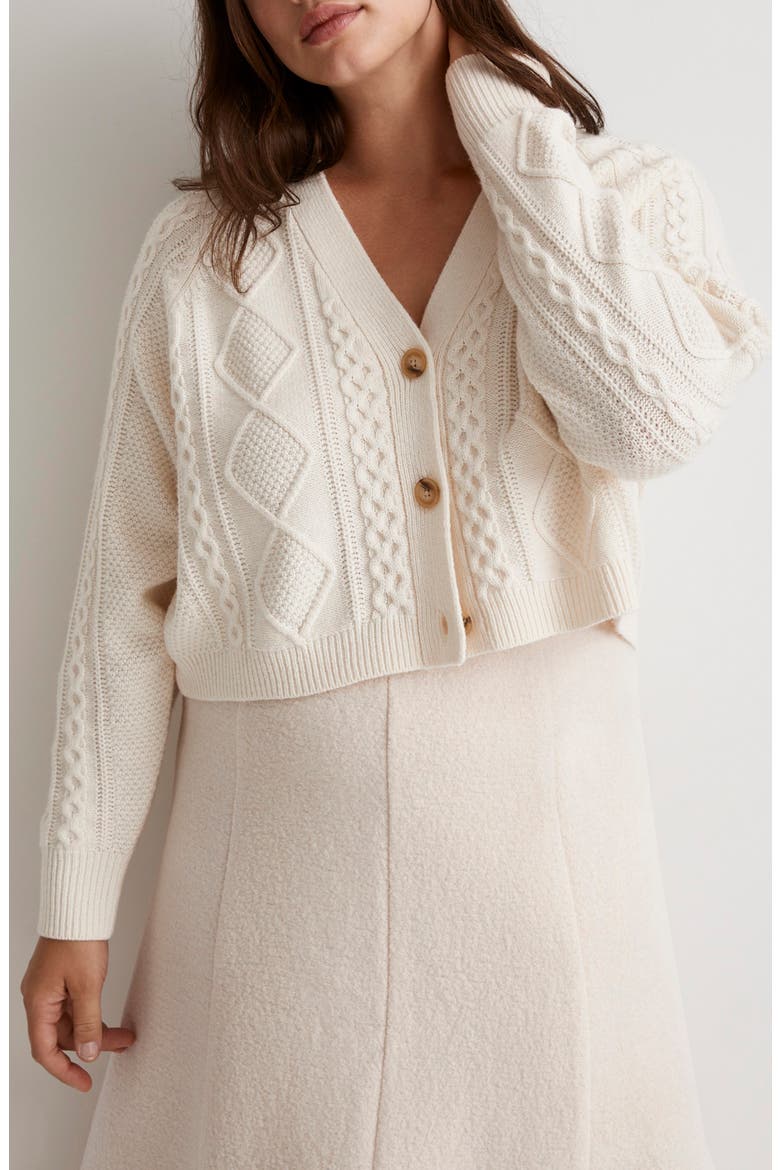 Cable Crop Cardigan, Alternate, color, ANTIQUE CREAM