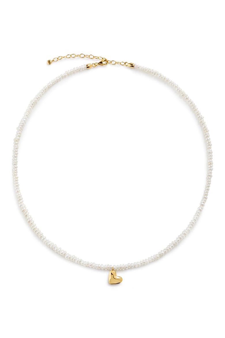 Mini Heart Freshwater Pearl Necklace, Main, color, 18CT GOLD VERMEIL / PEARL