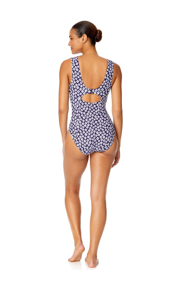Anne Cole Women's Shibori Geo Underwire Panel One Piece Swimsuit, Alternate, color, Shibori Geo Blue