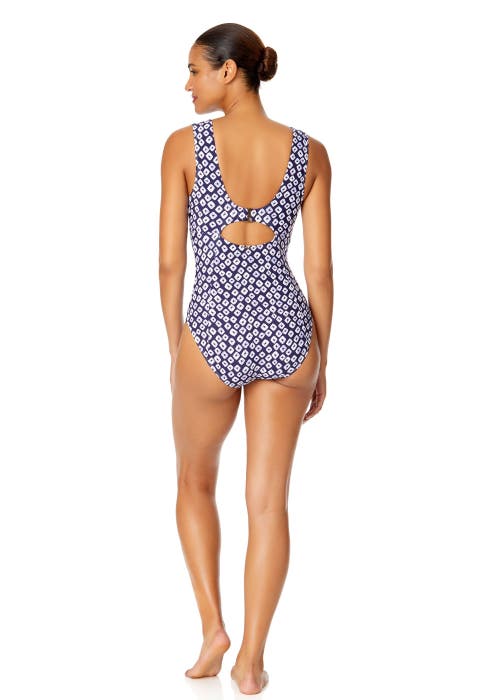 Shop Anne Cole Shibori Geo Underwire Panel One Piece Swimsuit In Shibori Geo Blue