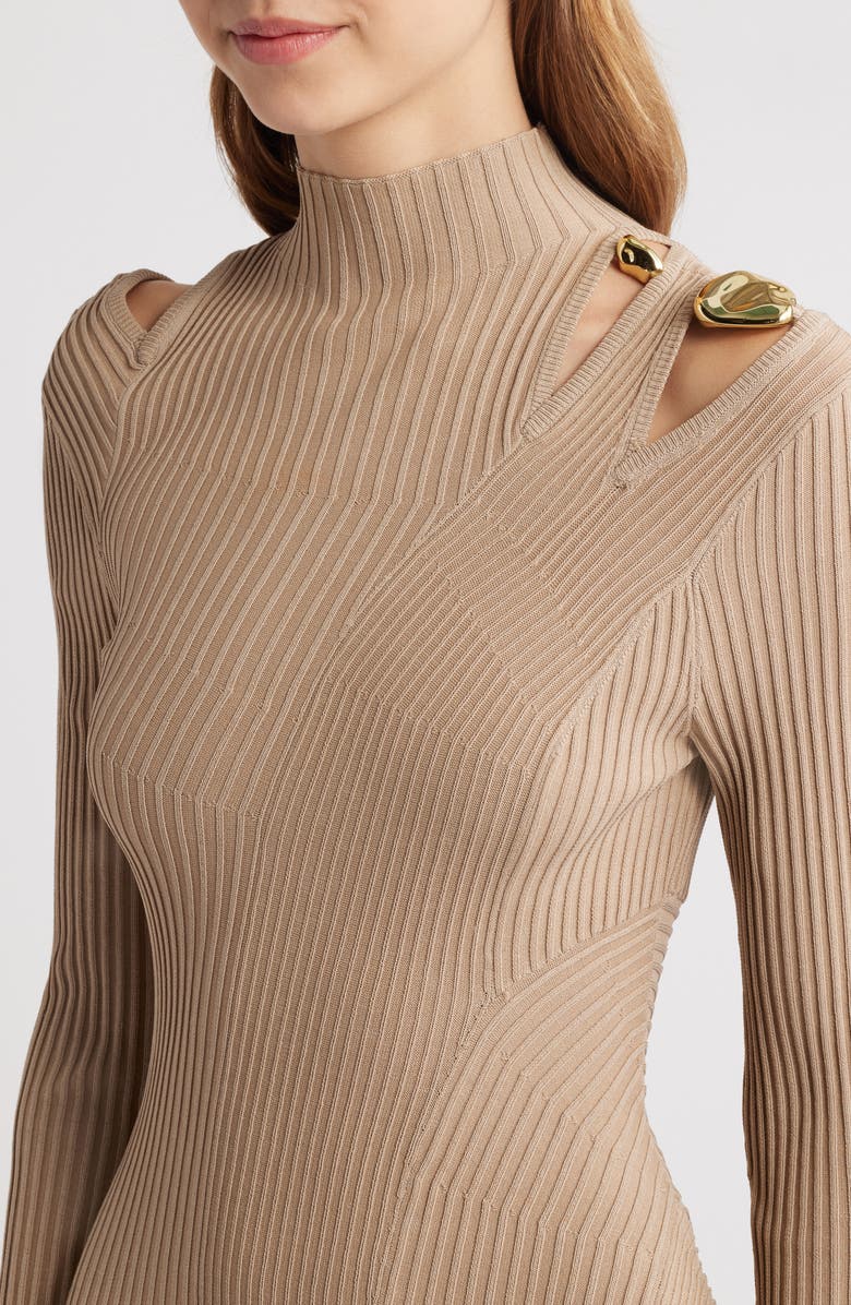 Cult Gaia Alyssa Cutout Shoulder Long Sleeve Rib Sweater Dress, Alternate, color, 