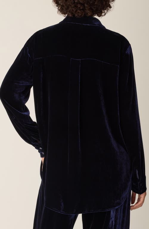 Eileen Fisher Velvet Button-up Shirt In Blue