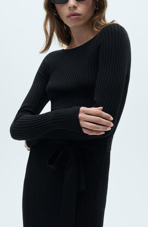 Mango Ribbed Knit Dress Black In Black