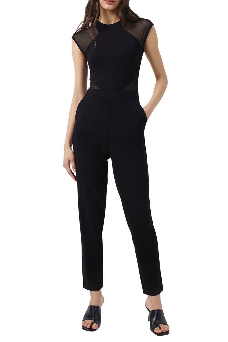 Viven Mesh Trim Jumpsuit, Main, color, BLACK