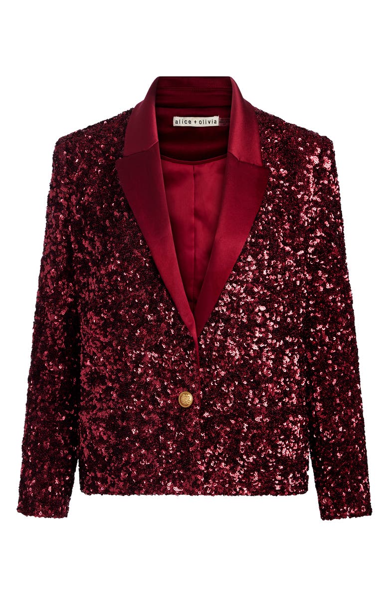 Alice + Olivia Devyn Boxy Sequin Blazer, Alternate, color, Garnet