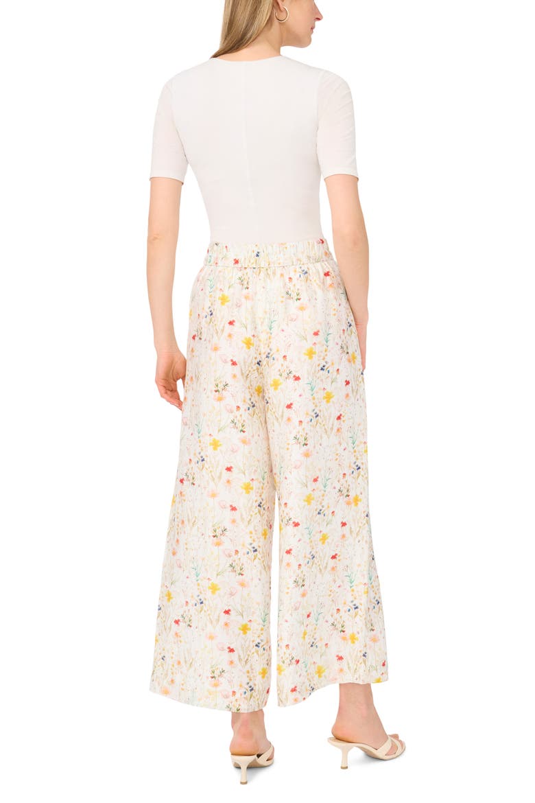 Floral Print Tie Waist Wide Leg Pants, Alternate, color, ULTRA WHITE