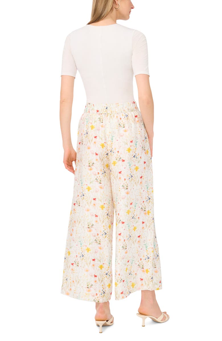 Vince Camuto Floral Print Tie Waist Wide Leg Pants, Alternate, color, Ultra White