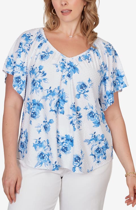 Floral Print Eyelet Top (Plus)