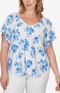 RUBY RD Floral Print Eyelet Top