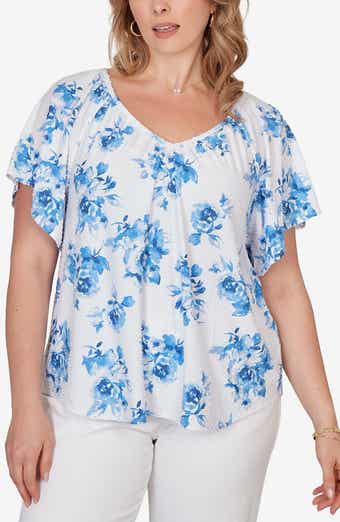 RUBY RD Floral Print Eyelet Top