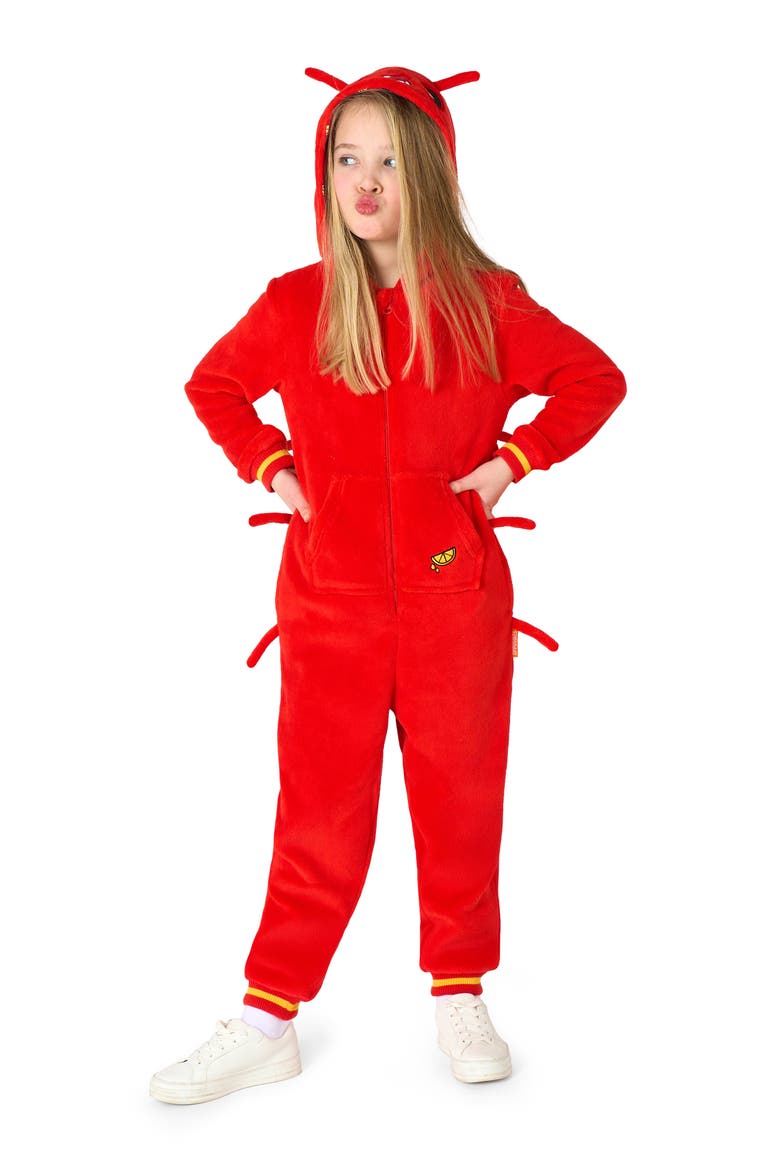 Kids' Lobster One Piece Hooded Jumpsuit, Alternate, color, RED