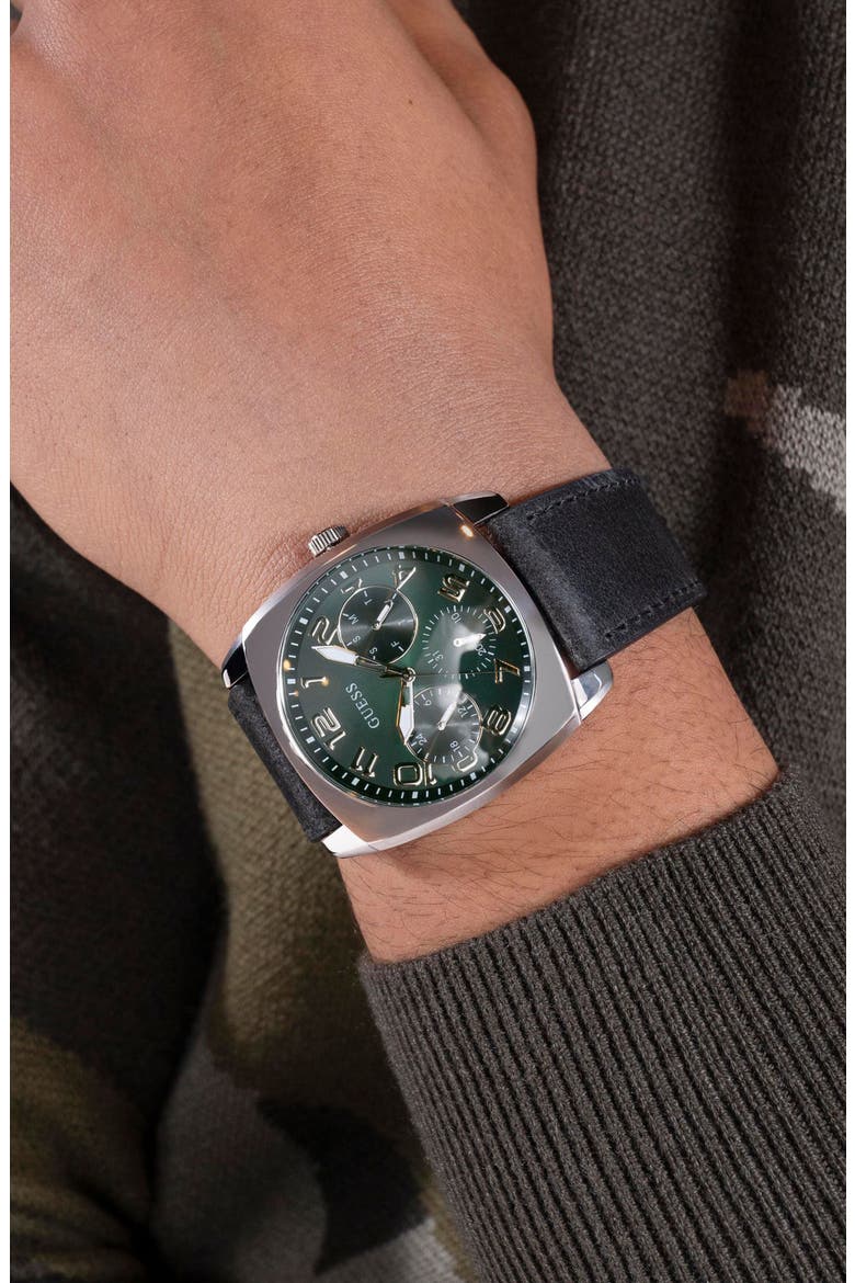 Xander Leather Strap Watch, 40.5mm, Alternate, color, BLACK