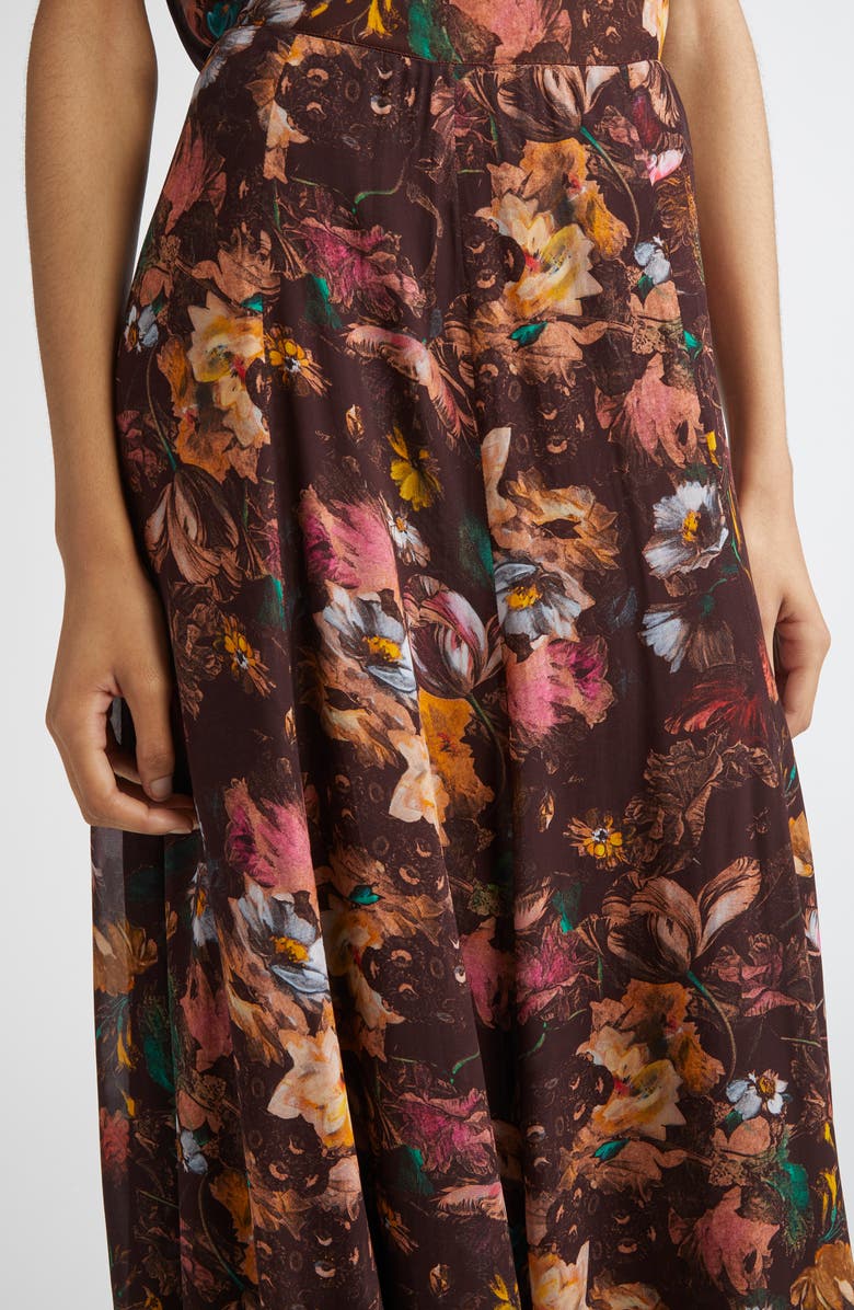 Lela Rose Floral Chiffon A-Line Maxi Skirt, Alternate, color, Brown