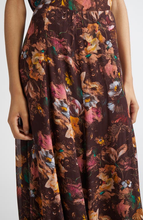 Lela Rose Floral Chiffon A-line Maxi Skirt In Brown