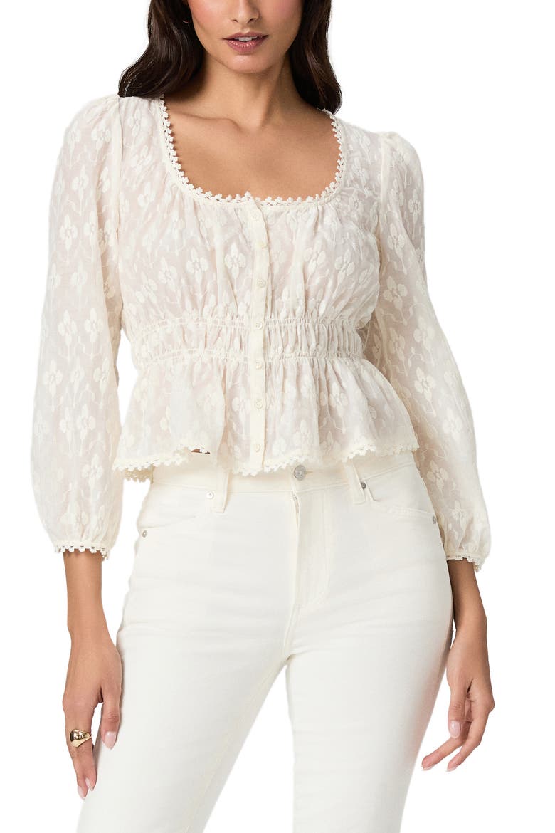 Jay Floral Burnout Button-Up Peplum Top, Main, color, ANTIQUE WHITE