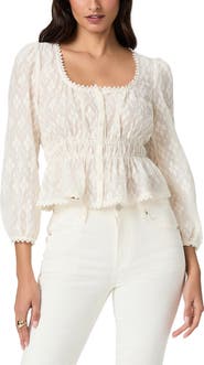 PAIGE Jay Floral Burnout Button-Up Peplum Top