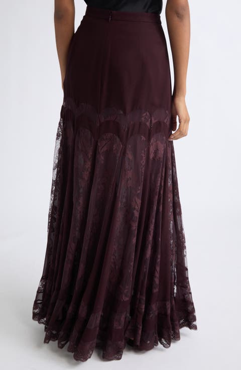 Valiant Panelled Silk & Lace Maxi Skirt
