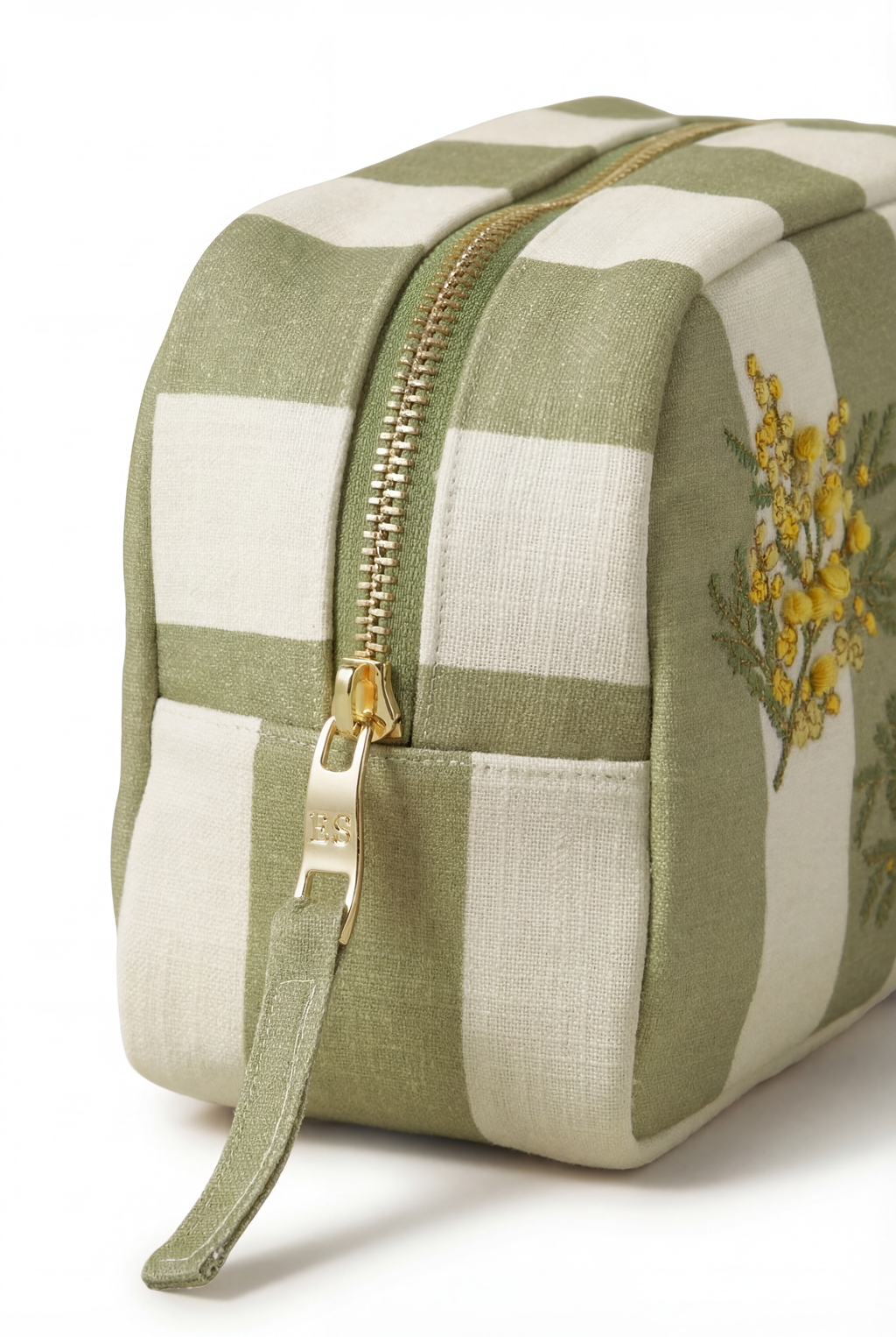 Mimosa Stripe Cotton Makeup Bag, Alternate, color, Green
