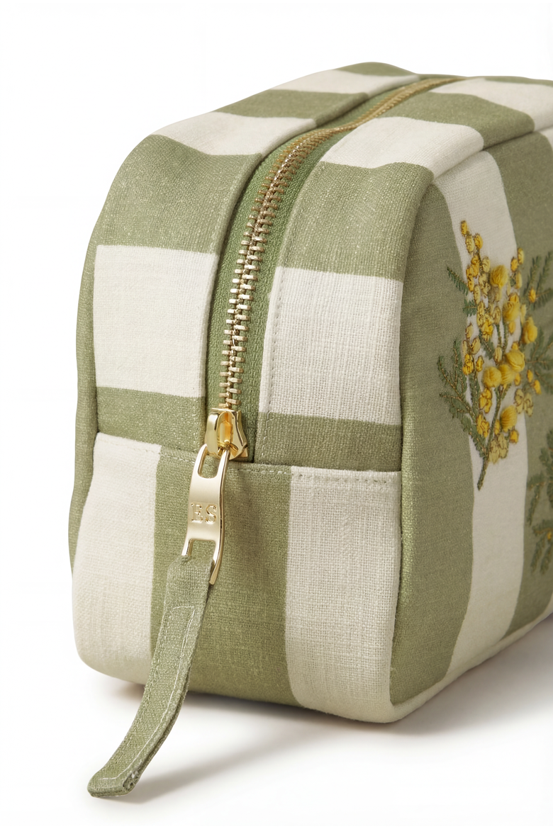 Mimosa Stripe Cotton Makeup Bag, Alternate, color, Green