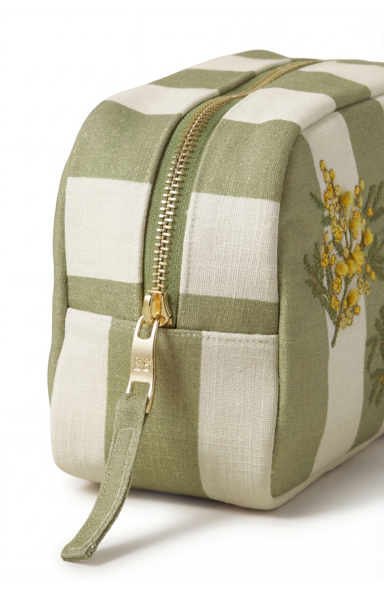 Elizabeth Scarlett Mimosa Stripe Cotton Makeup Bag, Alternate, color, Green