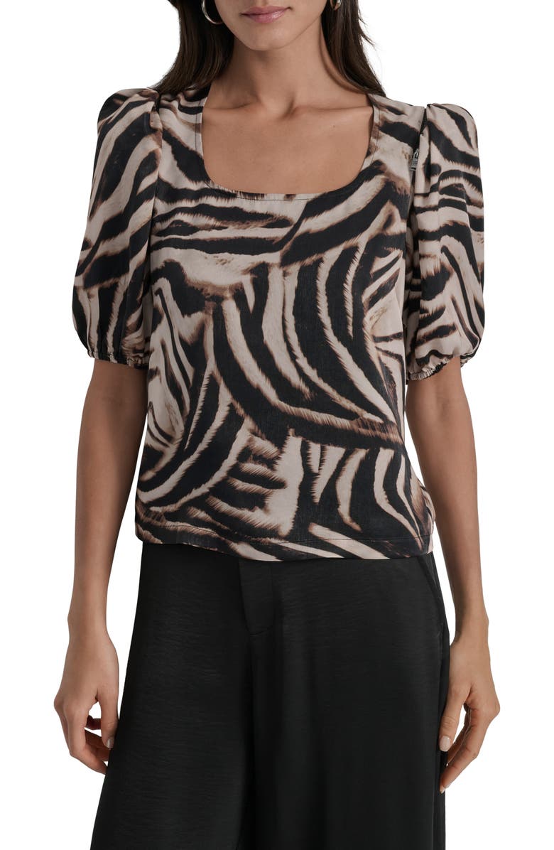 DKNY Zebra Print Cold Shoulder Top, Main, color, Blurred Zebra