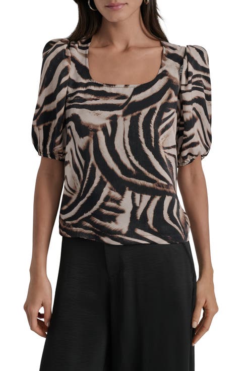 Zebra Print Cold Shoulder Top