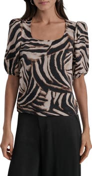 DKNY Zebra Print Cold Shoulder Top