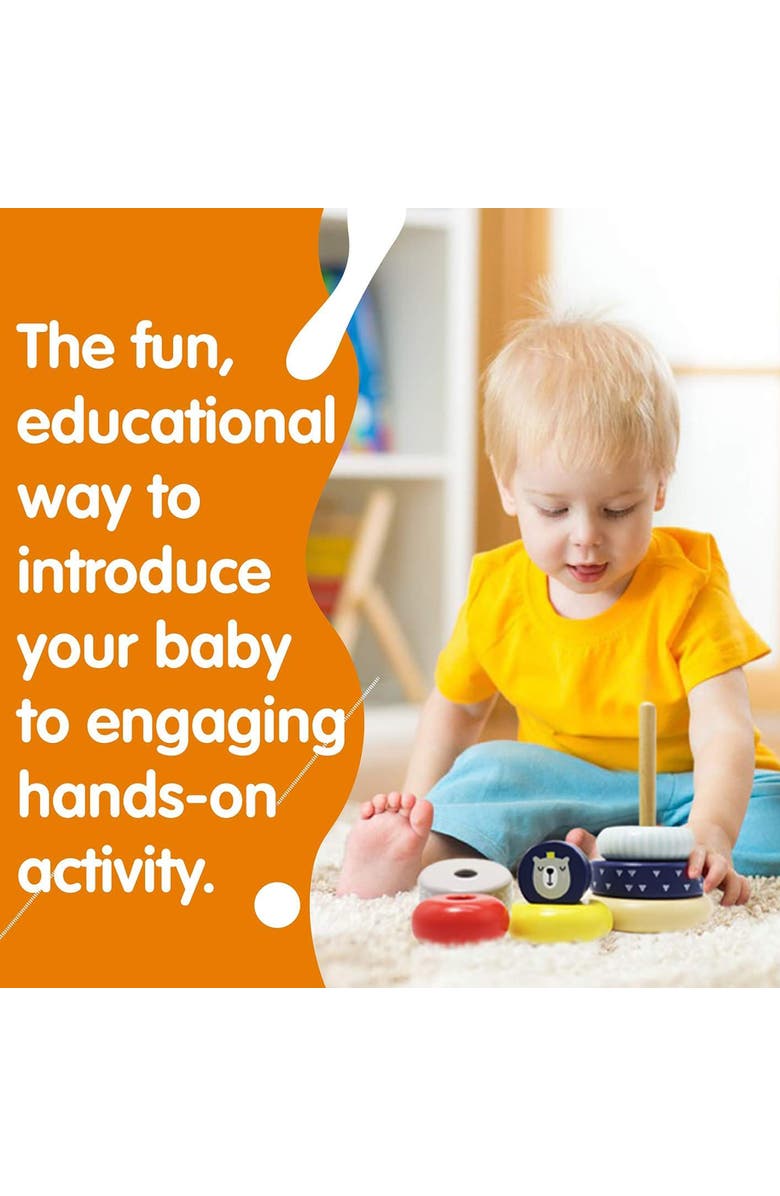 Leo & Friends Wooden Stacking Toys, 6 Wooden Rings, 1 Lion Crown On Top, Alternate, color, Red