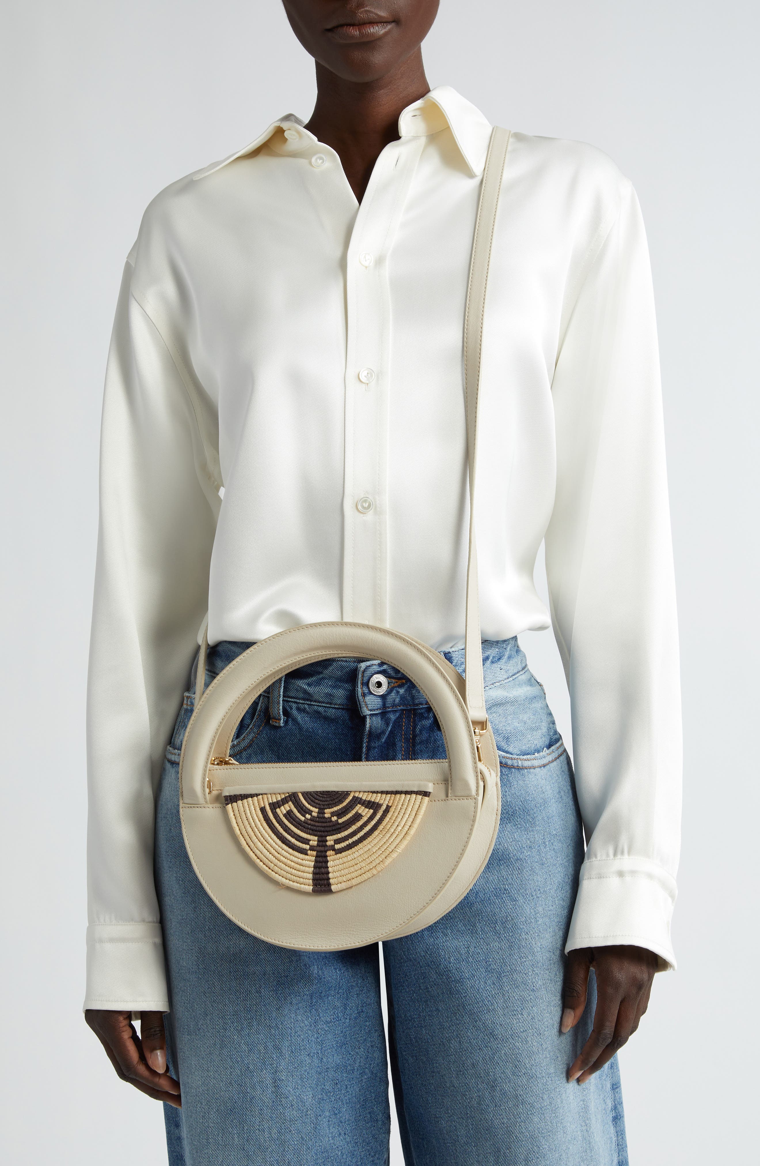 EILAF Medium Medani Leather & Straw Handbag, Alternate, color, 