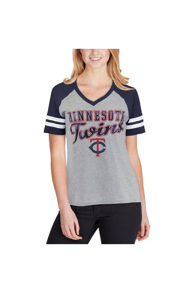 Women's G-III 4Her by Carl Banks Gray/Navy Minnesota Twins Goal Line Raglan V-Neck T-Shirt, Alternate, color, Gray