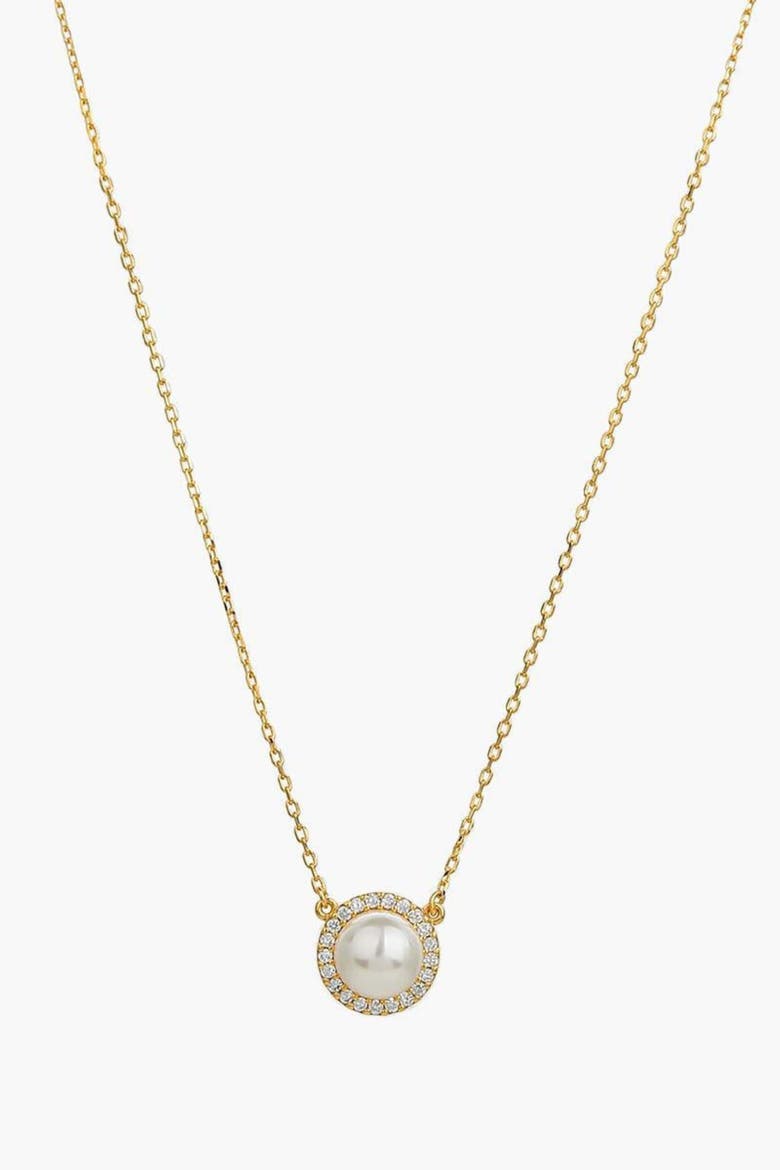 Sterling Silver 18k Gold Plated Eleanor Pearl Necklace Elegant Piece, Main, color, Gold