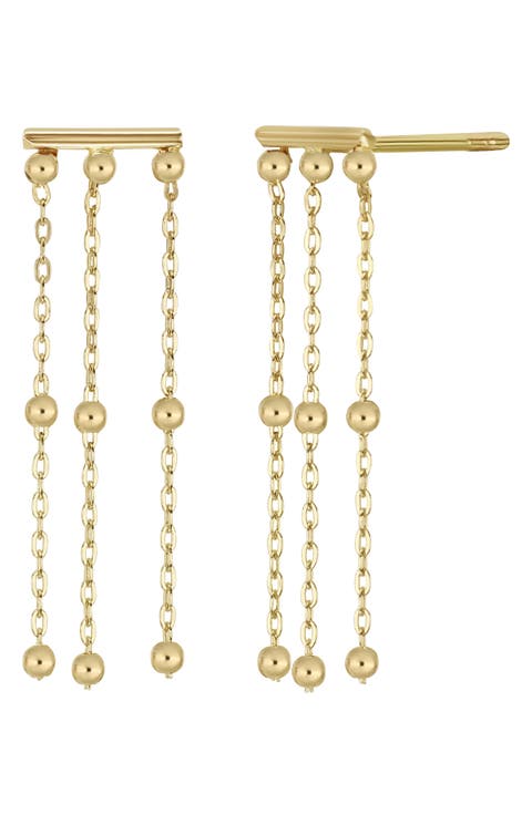 14K Yellow Gold Beaded Chain Drop Earrings