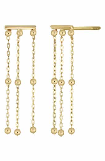 14K Yellow Gold Beaded Chain Drop Earrings