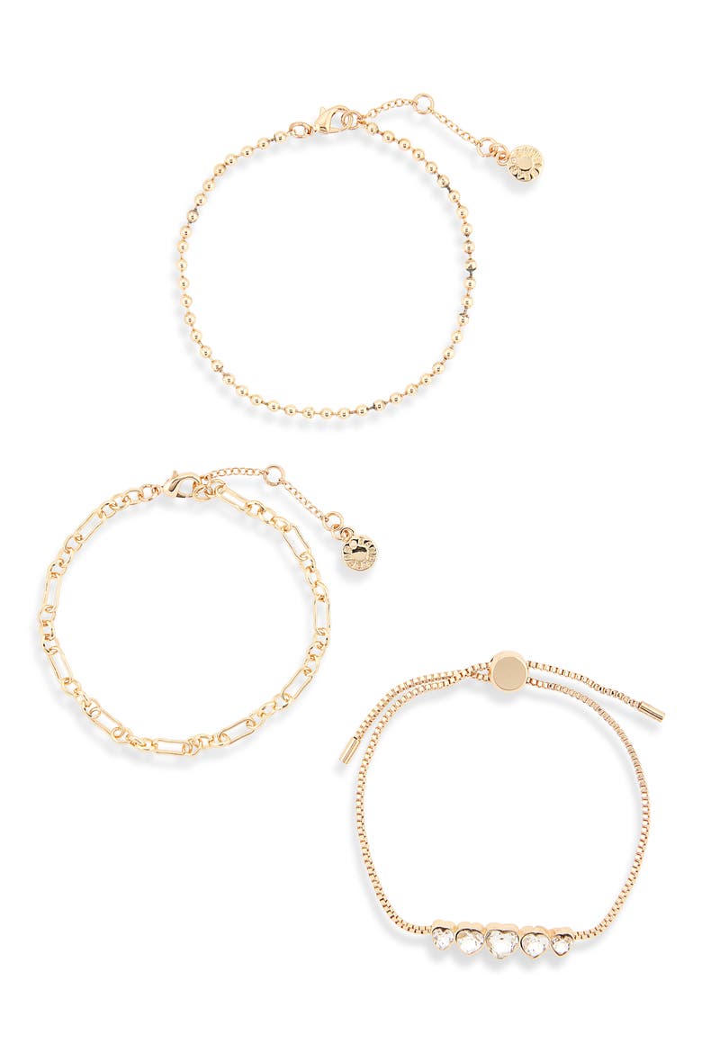 Layers of Love Set of 3 Crystal Heart & Chain Bracelets, Alternate, color, GOLD
