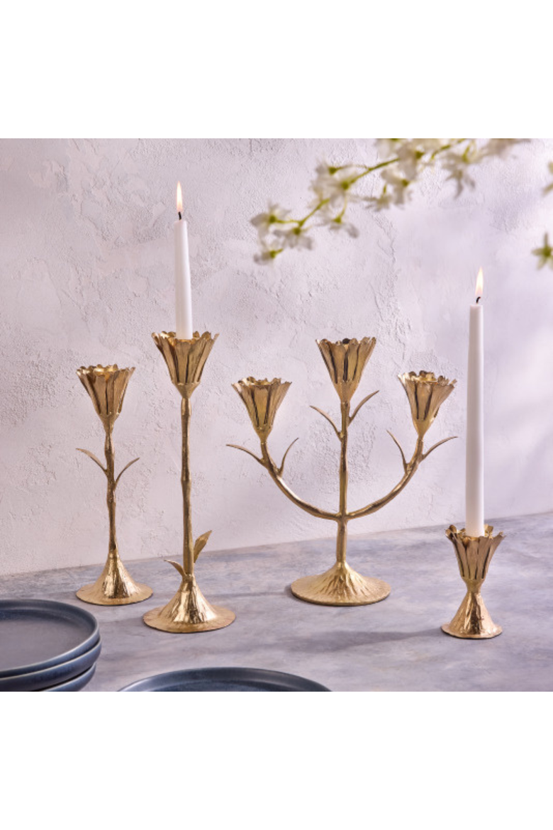 Floral Candleholder, Large, Alternate, color, Gold
