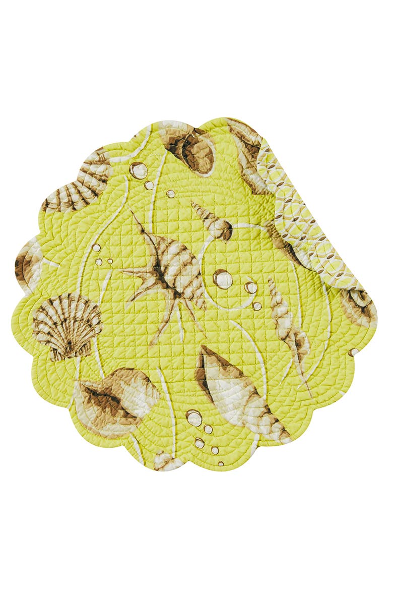Calypso Cotton Quilted Round Reversible Placemats Set of 6, 17", Main, color, Green