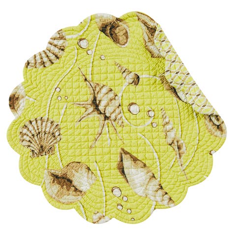 Calypso Cotton Quilted Round Reversible Placemats Set of 6, 17"