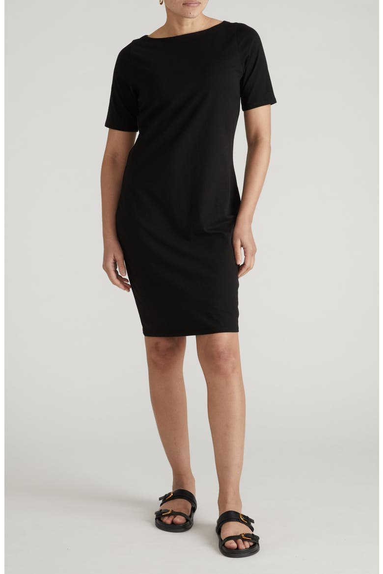Belle Breton Stripe Cotton Jersey Dress, Main, color, SOLID BLACK