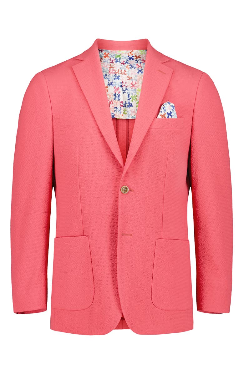 Robert Graham Harston Tailored Fit Coral Pink Seersucker Sport Coat, Alternate, color, Coral