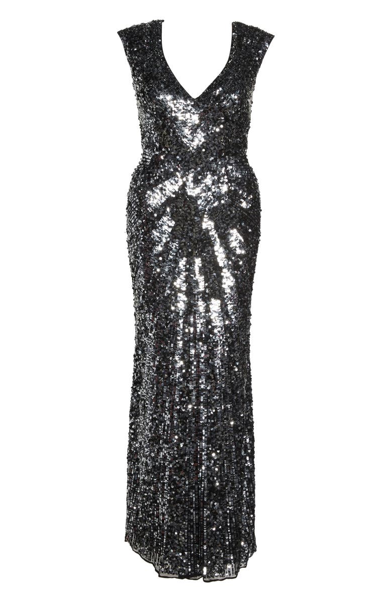 Mac Duggal Sequin Plunging V-Neck Gown, Alternate, color,