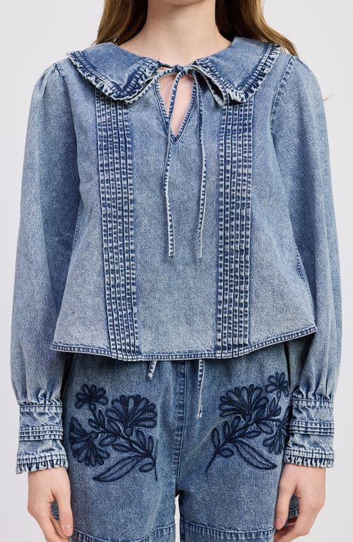 Jacquie The Label Elodie Split Neck Denim Top In Blue