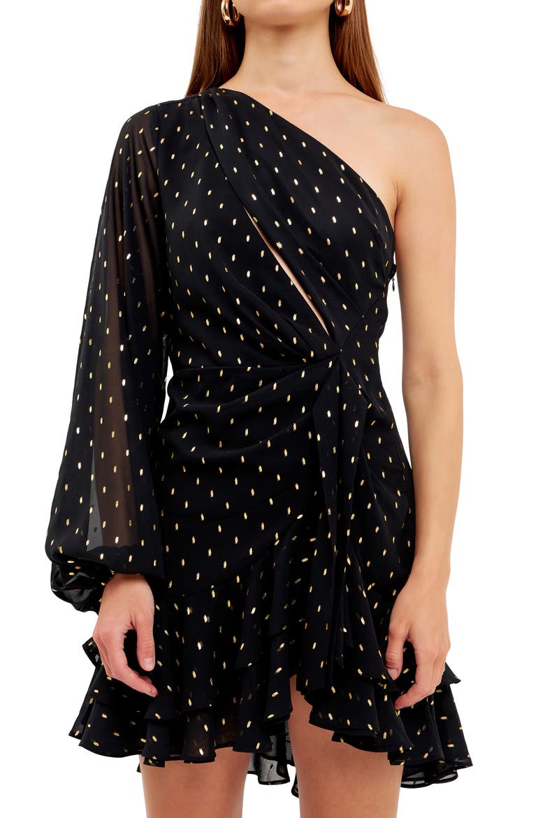 One-Shoulder Chiffon Minidress, Alternate, color, BLACK