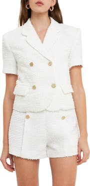 Endless Rose Double Breasted Short Sleeve Tweed Blazer
