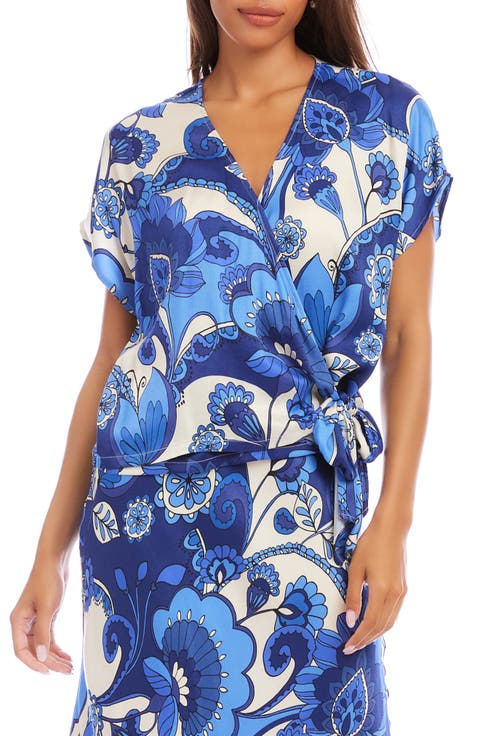 Blouson Side Tie Satin Wrap Top