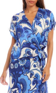 Karen Kane Blouson Side Tie Satin Wrap Top