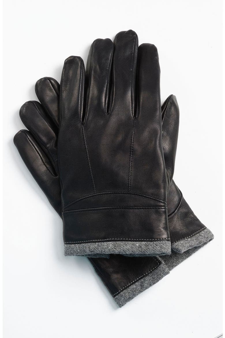 Black 'Hentom' Leather Gloves, Main, color, BLACK