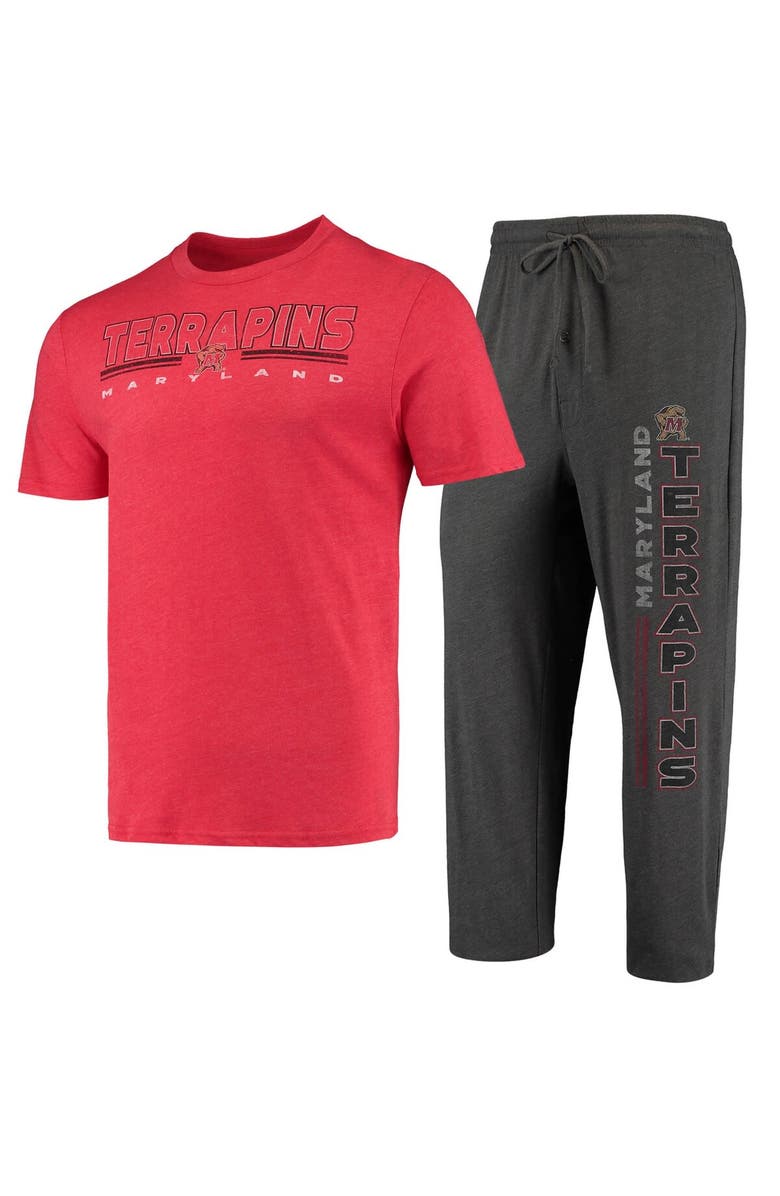 CONCEPTS SPORT Men's Concepts Sport Heathered Charcoal/Red Maryland Terrapins Meter T-Shirt & Pants Sleep Set, Main, color, 