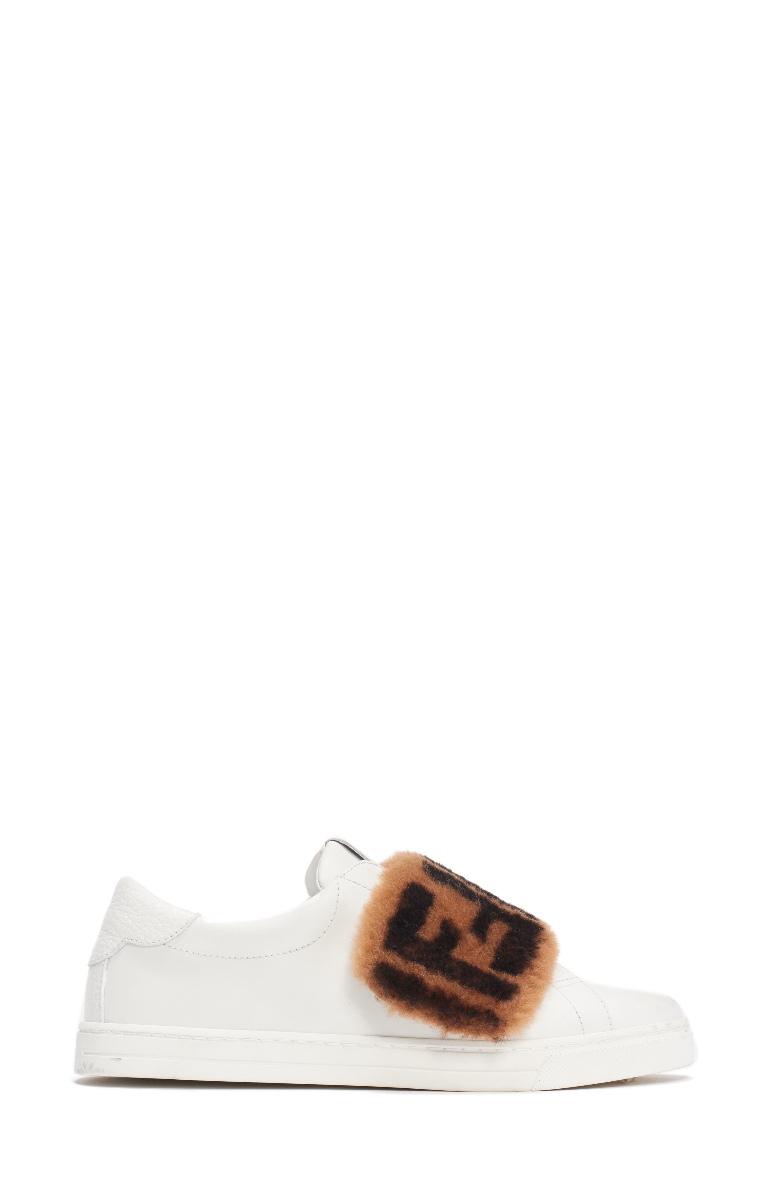 Fendi FF Genuine Shearling Slip-On Sneaker, Alternate, color, 